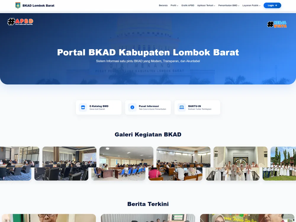 Tampilan portal informasi BKAD Kabupaten Lombok Barat