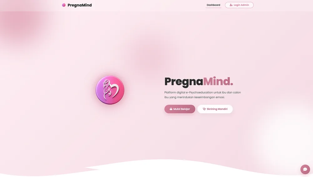 Tampilan website edukasi kehamilan Pregnamind